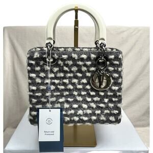 Christian Dior Wool Medium Black Grey White Clouds Dior Letter Charms Lady Dior
